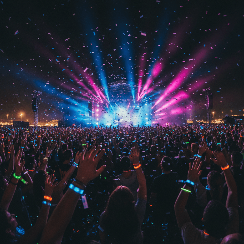 Concert crowd with wristbands at a music festival